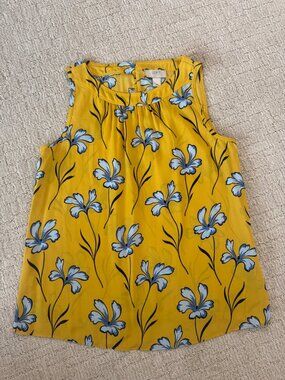 LOFT Outlet Yellow Floral Blouse Womens M Petite Flowy